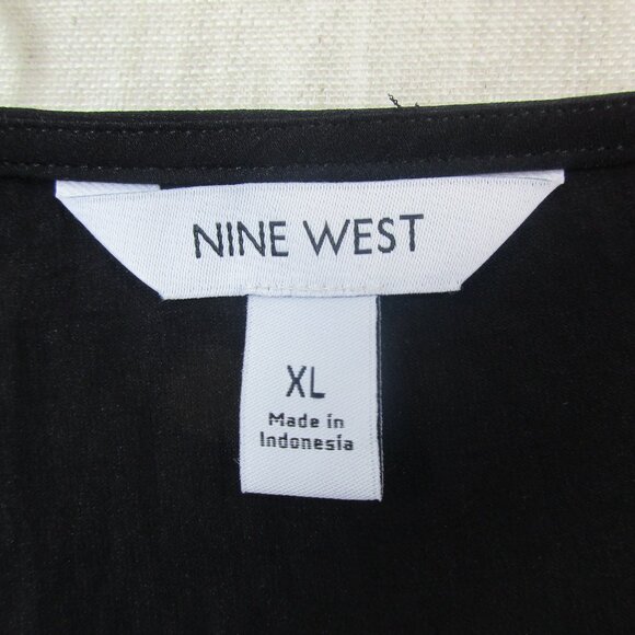 Nine West Blouse Top Womens XL Black Stretch Classic‎ Long Sleeve Surplice Neck - Picture 3 of 7
